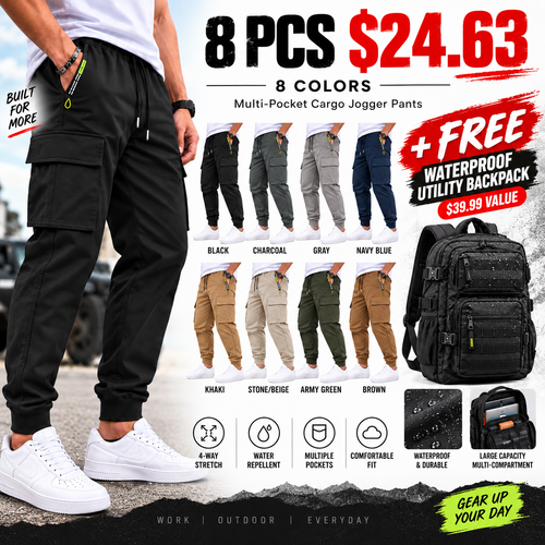 🔥 BESTSELLER | 8PCS $24.63 | Men’s Multi-Pocket Cargo Jogger Pants