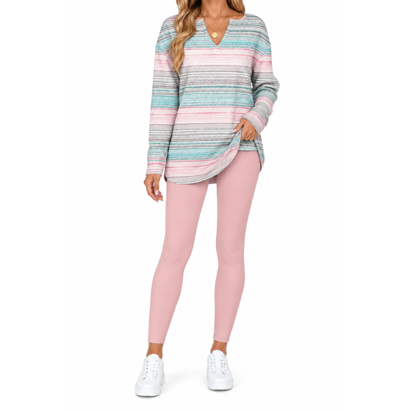 Women's 2-Piece Lounge Set – Long Sleeve Top & Plaid Leggings