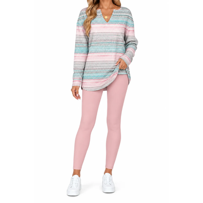 Women's 2-Piece Lounge Set – Long Sleeve Top & Plaid Leggings