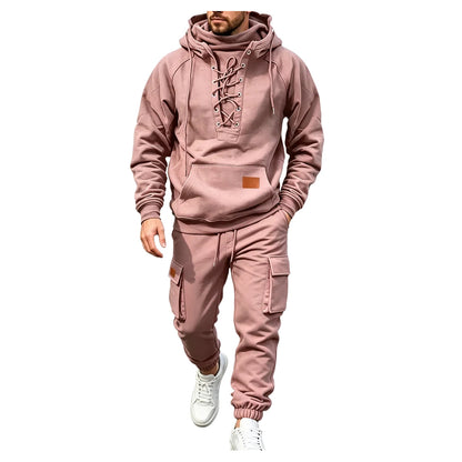 Men's Chest Tie‐Up Hoodie And Multi‐Pocket Ankle‐Cuffed Joggers