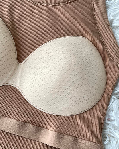 Women Everyday Basic Ribbed Built-in Bra Tank