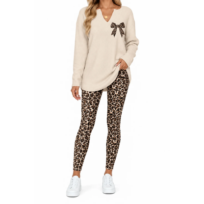 Women's 2-Piece Lounge Set – Long Sleeve Top & Plaid Leggings