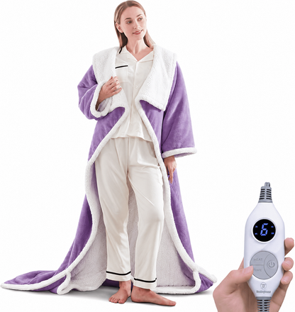🔥Wearable Heated Blanket with Foot Pocket Sherpa🔥Overheat Protection & Auto Shut-Off