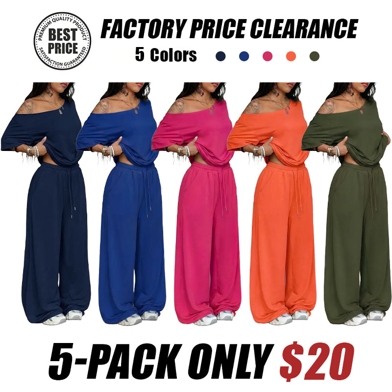 Women's Minimalist Off Shoulder T-Shirt & Wide Leg Pants Set