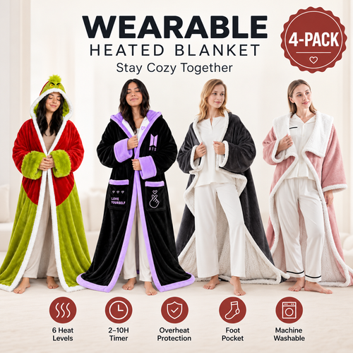 🔥Wearable Heated Blanket with Foot Pocket Sherpa🔥Overheat Protection & Auto Shut-Off
