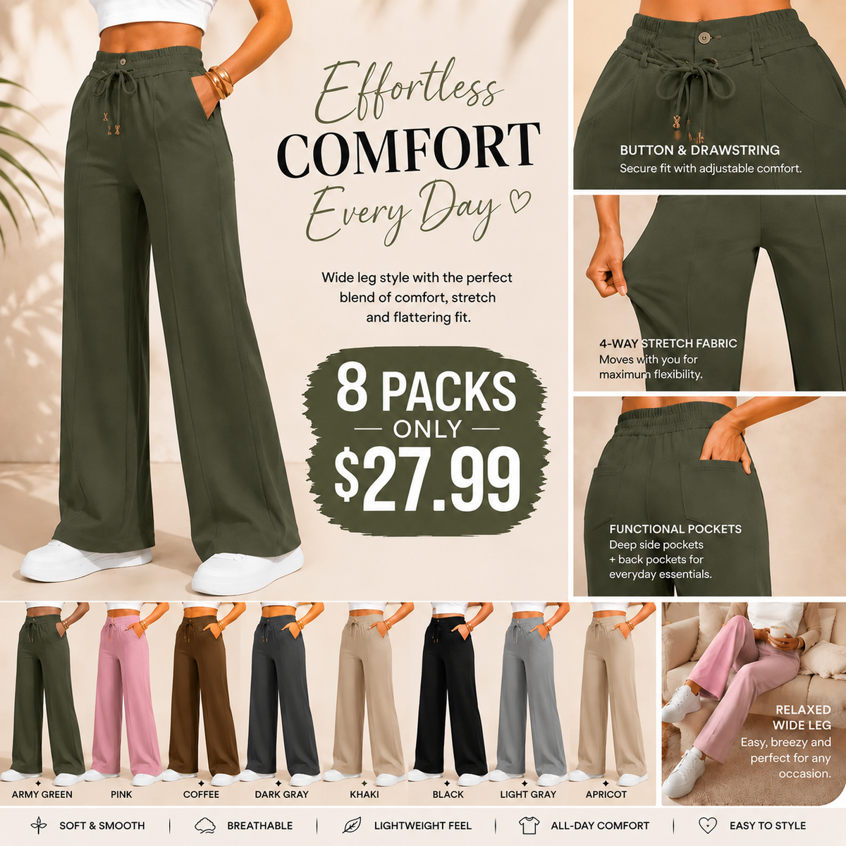 ⚡New Drawstring High Waist Wide Leg Pants