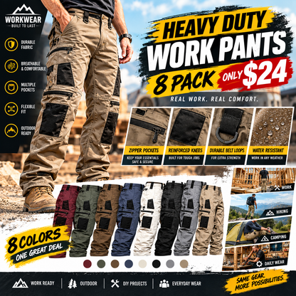 🔥 16-Pack Only $35 🔥 Men's Heavy-Duty Tactical Work Pants – 10 Pockets, Zippered & Water-Resistant