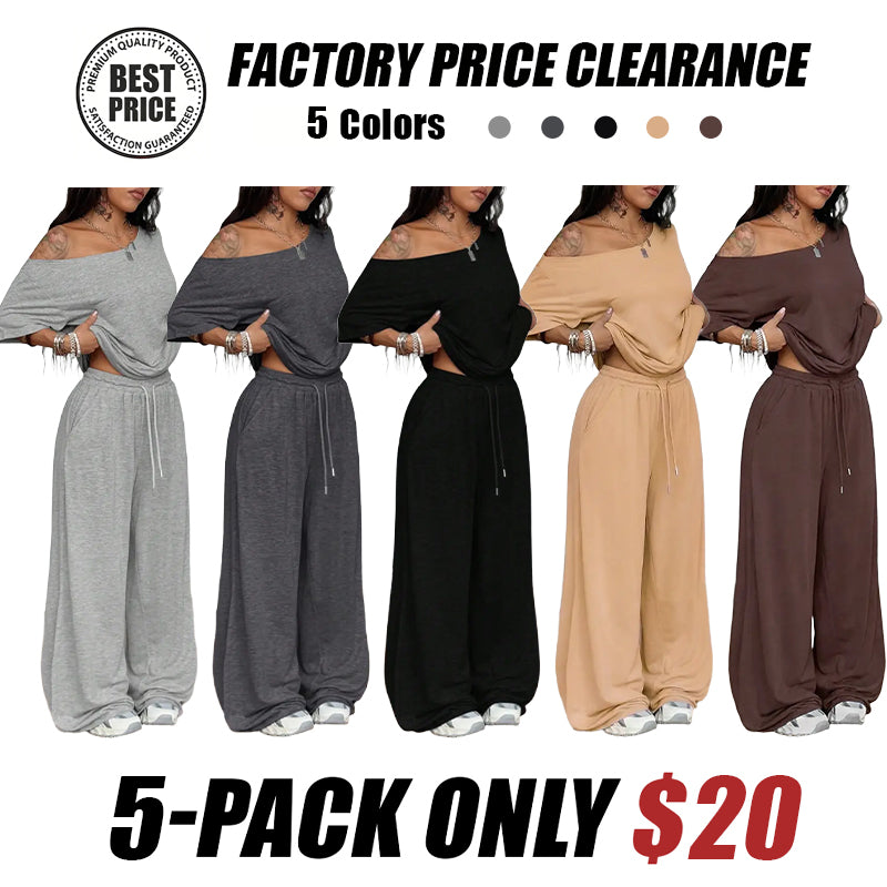 Women's Minimalist Off Shoulder T-Shirt & Wide Leg Pants Set