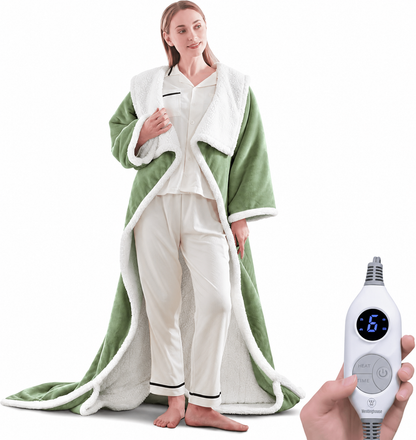 🔥Wearable Heated Blanket with Foot Pocket Sherpa🔥Overheat Protection & Auto Shut-Off