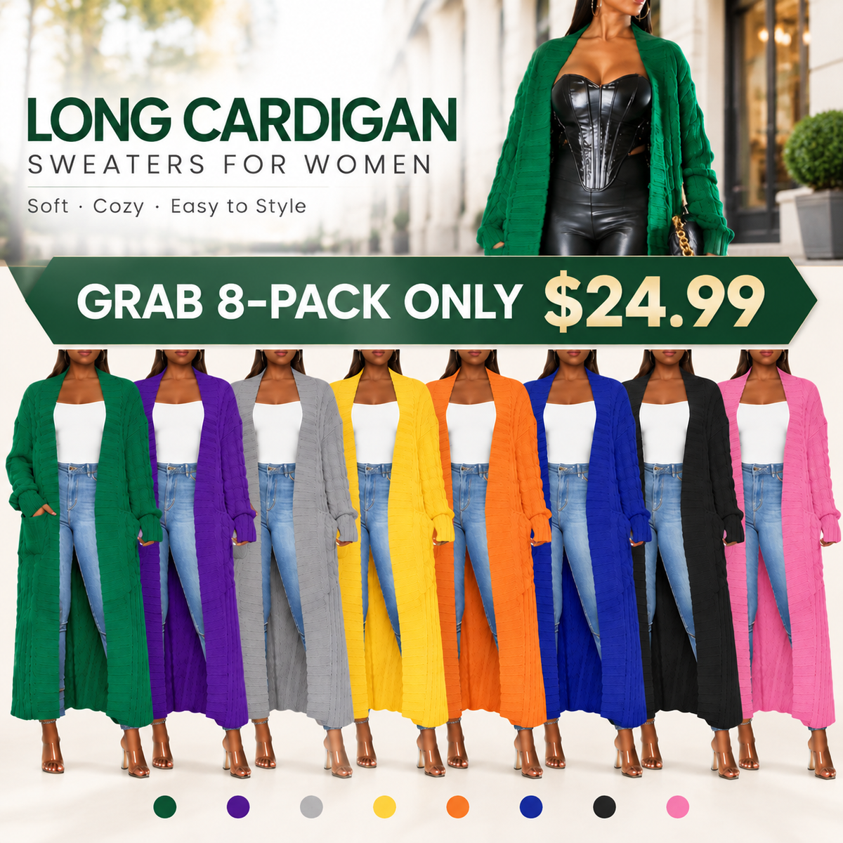 Women's Long Cardigan 2026 Oversized Coat Long Sleeve Open Cardigan Knitted Extra