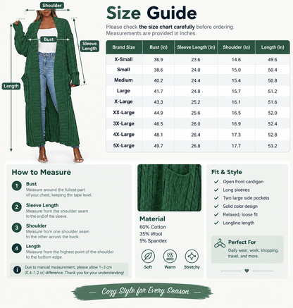 Women's Long Cardigan 2026 Oversized Coat Long Sleeve Open Cardigan Knitted Extra