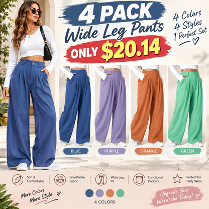 🔥Autumn Sale– High Waisted Pleated Wide Leg Waffle Work Pants with Side Pockets