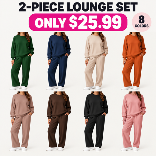 🔥2-Piece Sweatshirt & Pants Set – Comfy Travel or Home Outfit