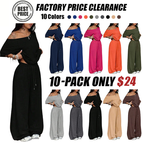 Women's Minimalist Off Shoulder T-Shirt & Wide Leg Pants Set