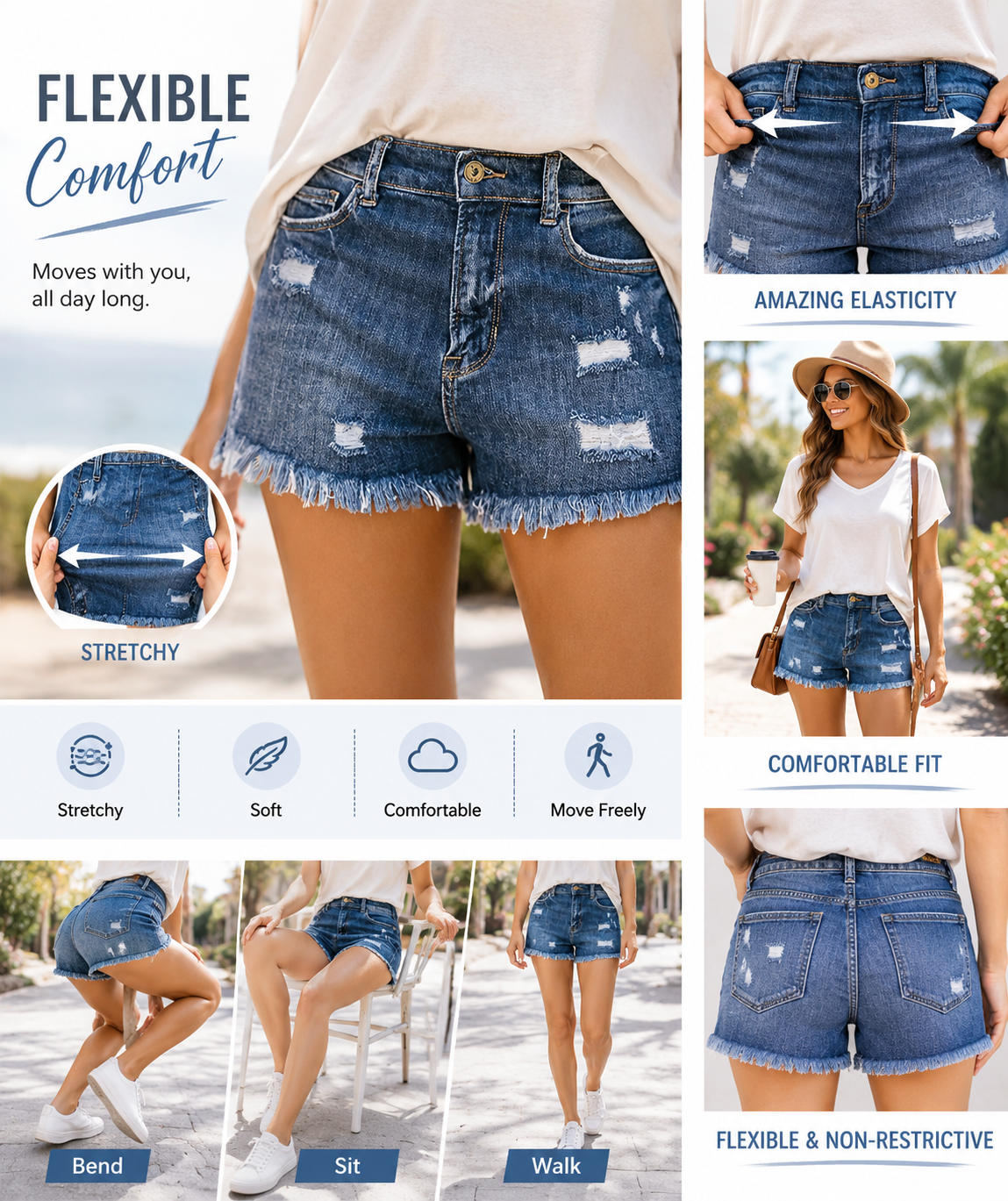 Women's Casual Mid Rise Denim Shorts